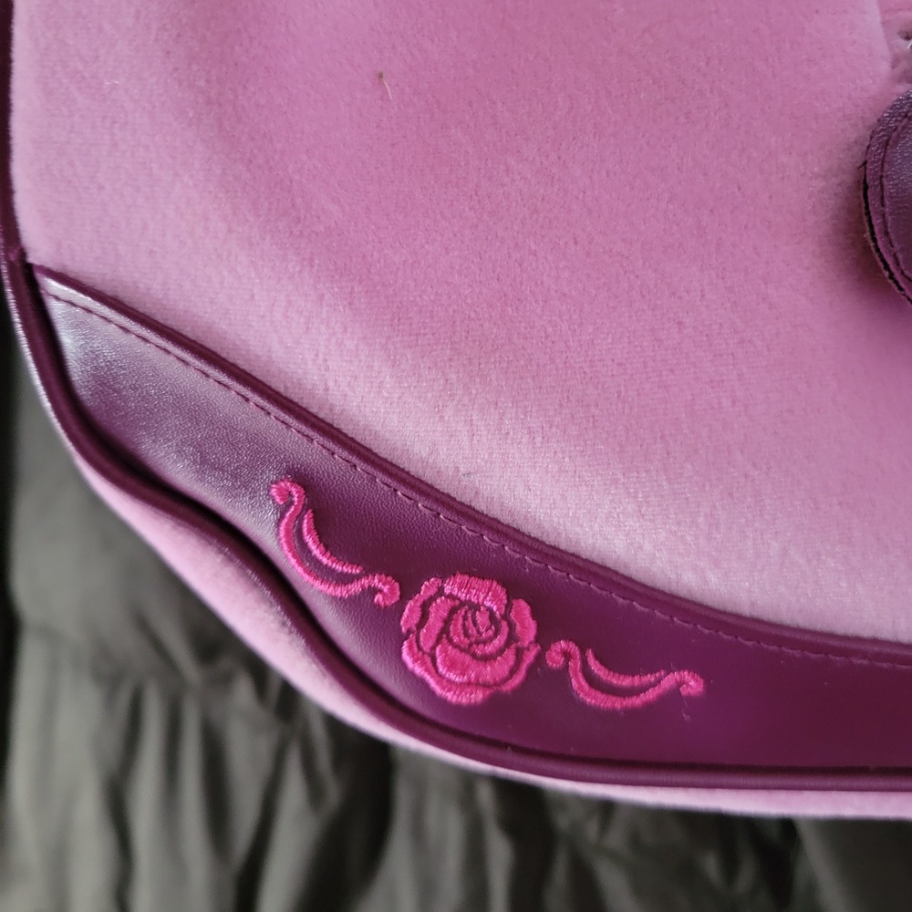 2006 Hello Kitty Pink Velour Shoulder Bag Plum Trim Rose Embroidery Y2K Sanrio - Picture 11 of 16